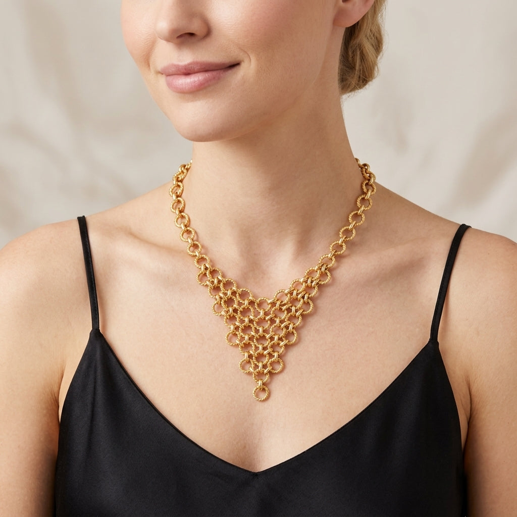 14K Twisted Cable Link Chainmaille Style Necklace model still