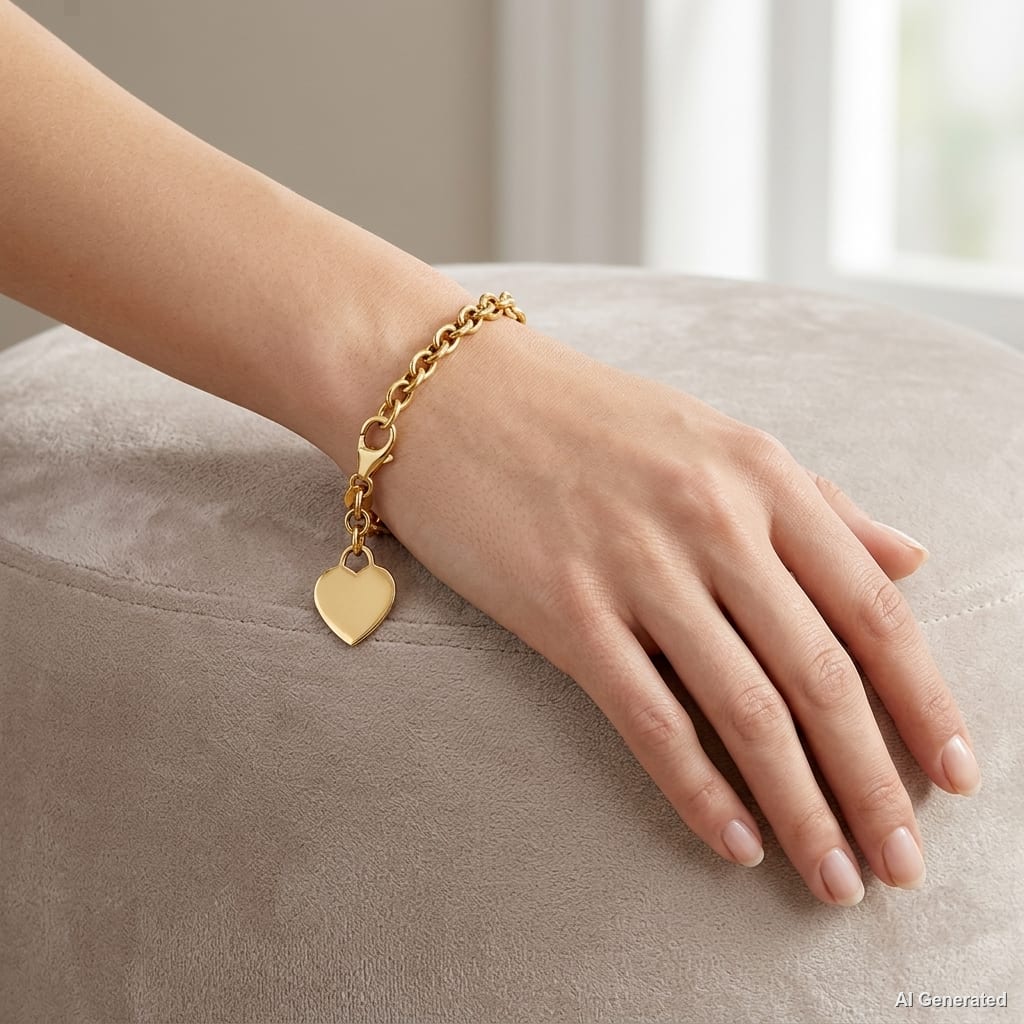14K Heart Charm Bracelet model still