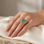 10K Blue Topaz Filigree Lacework Cocktail Ring model still