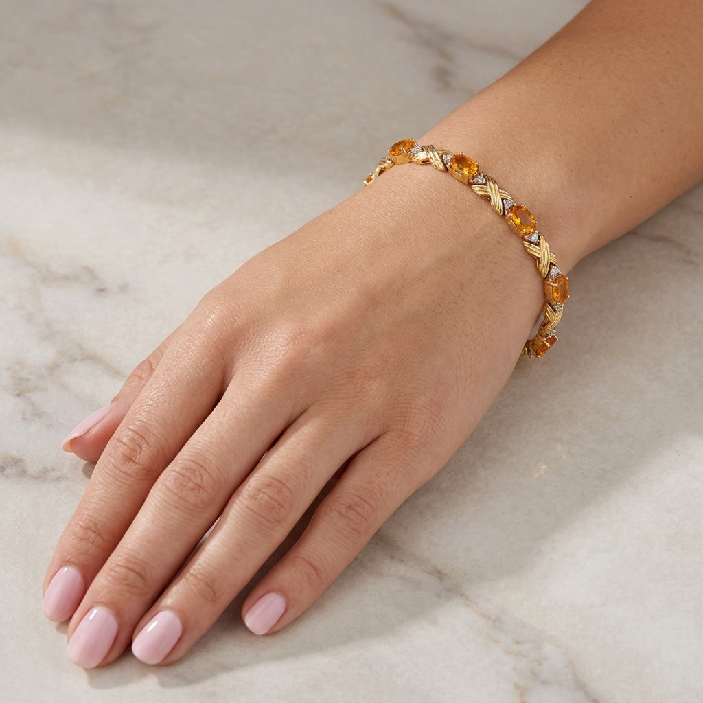 14K Yellow Gold Citrine XO Link Tennis Bracelet model still