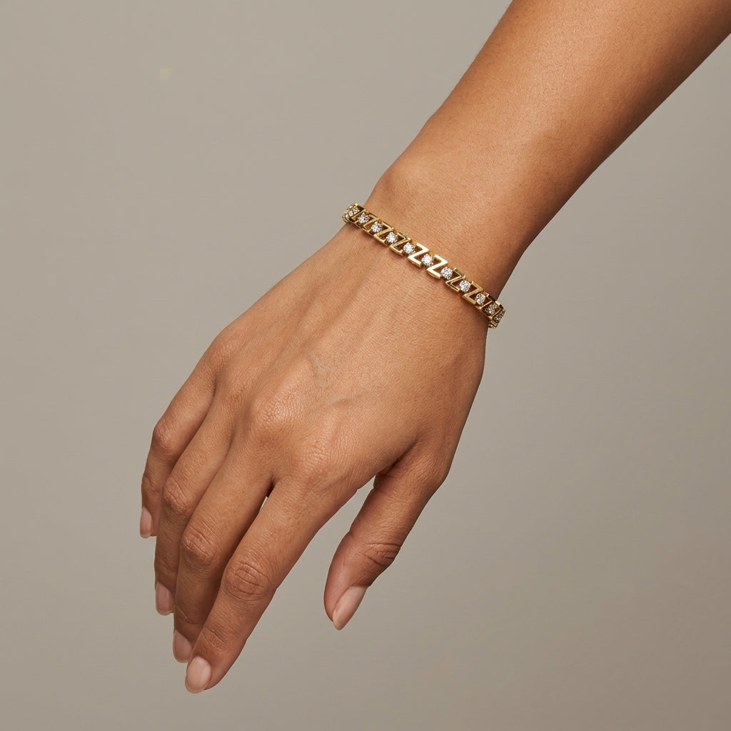 10K Yellow Gold Z Link Diamond Tennis Bracelet model still