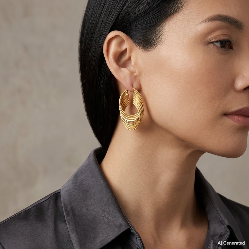 14K Layered Multi Hoop Earrings model still
