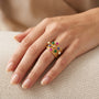 18K Yellow Gold Multi-Gemstone & Diamond Rainbow Stacked Band Ring model still