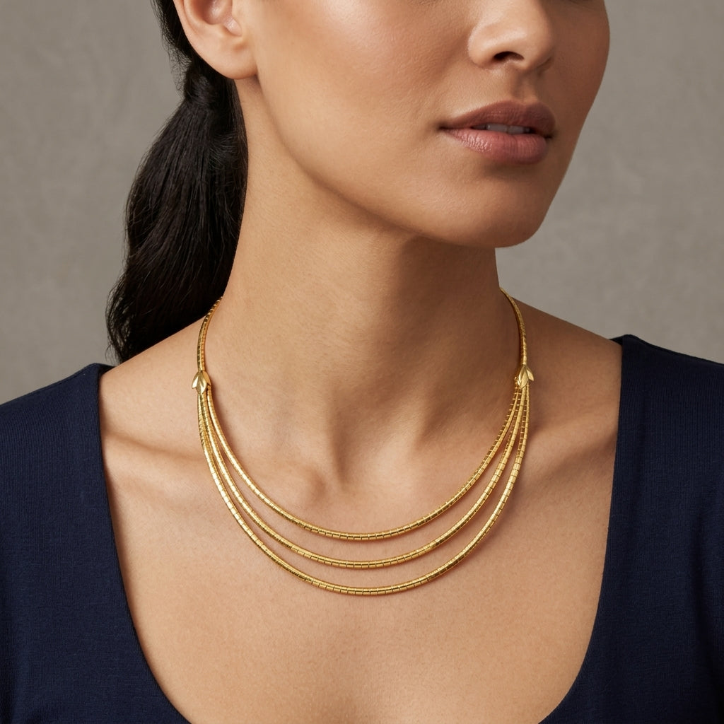 10247 - 18K YG Triple Strand Omega Link Collar Necklace model still