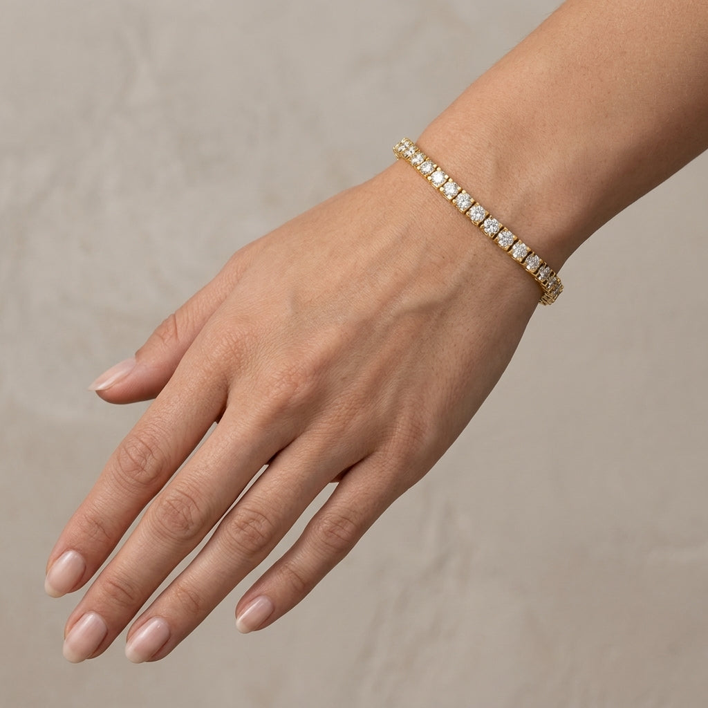 14K Yellow Gold Diamond Tennis Bracelet model still