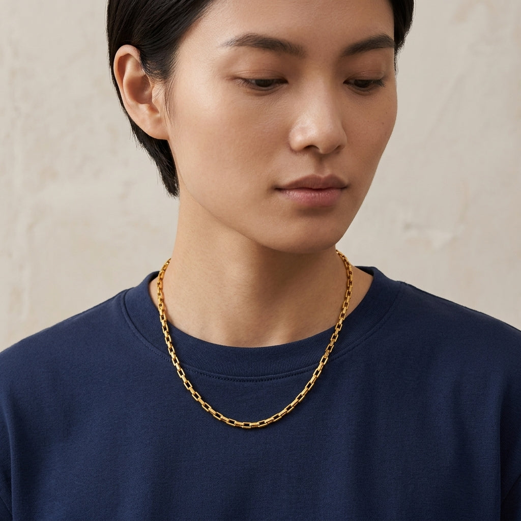 14K Yellow Gold French Cable Link Chain Necklace model still