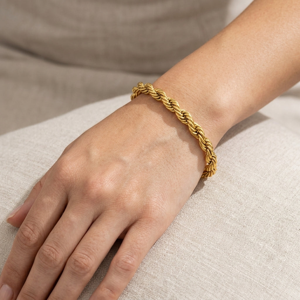 14K Thick Rope Chain Bracelet model still