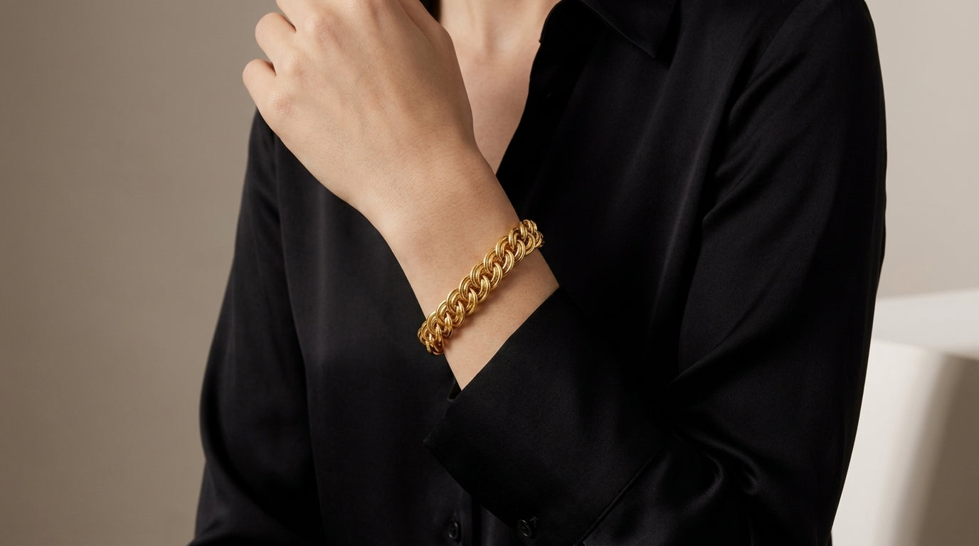 14K Yellow Gold Unoaerre Double Cable Link Chain Bracelet model still