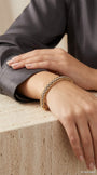 14K Two Tone Gold Woven Link Bracelet model still