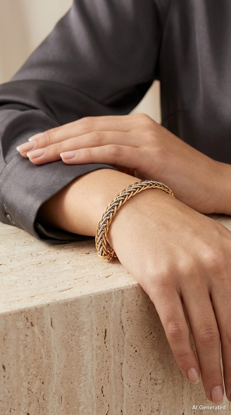 14K Two Tone Gold Woven Link Bracelet model still