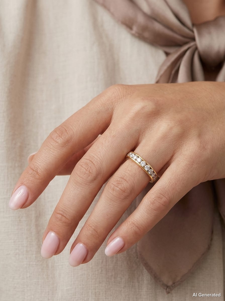 14K Channel Set Diamond Row Band Ring model still