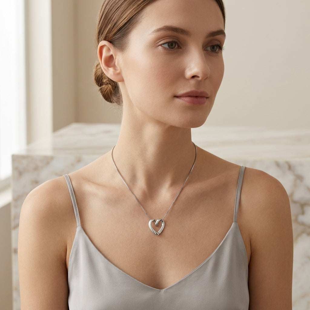 10410 - WG Heart Slider Pendant Necklace model still