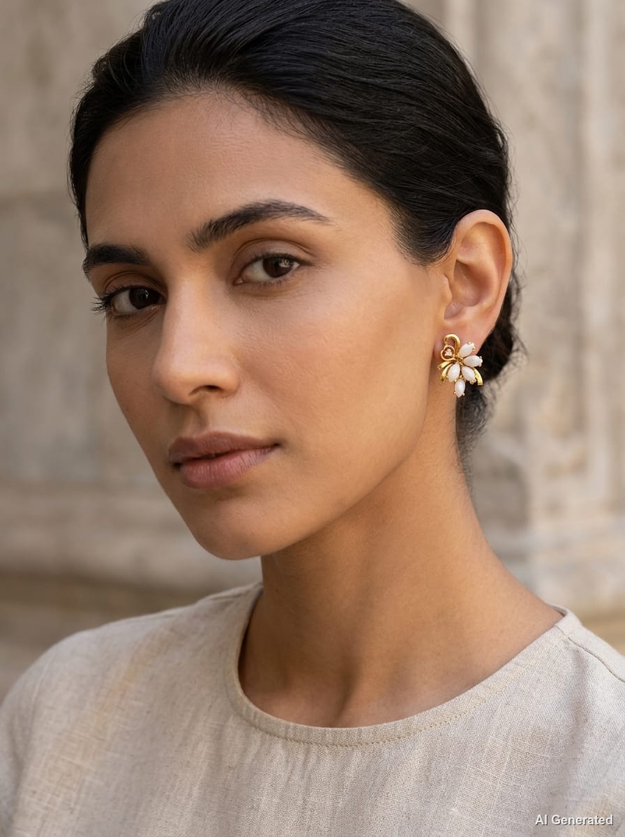 14K Opal Floral Cluster Clip On Earrings model still
