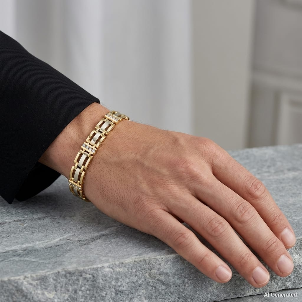YG Diamond Bar Station Open Rectangular Link Bracelet model still