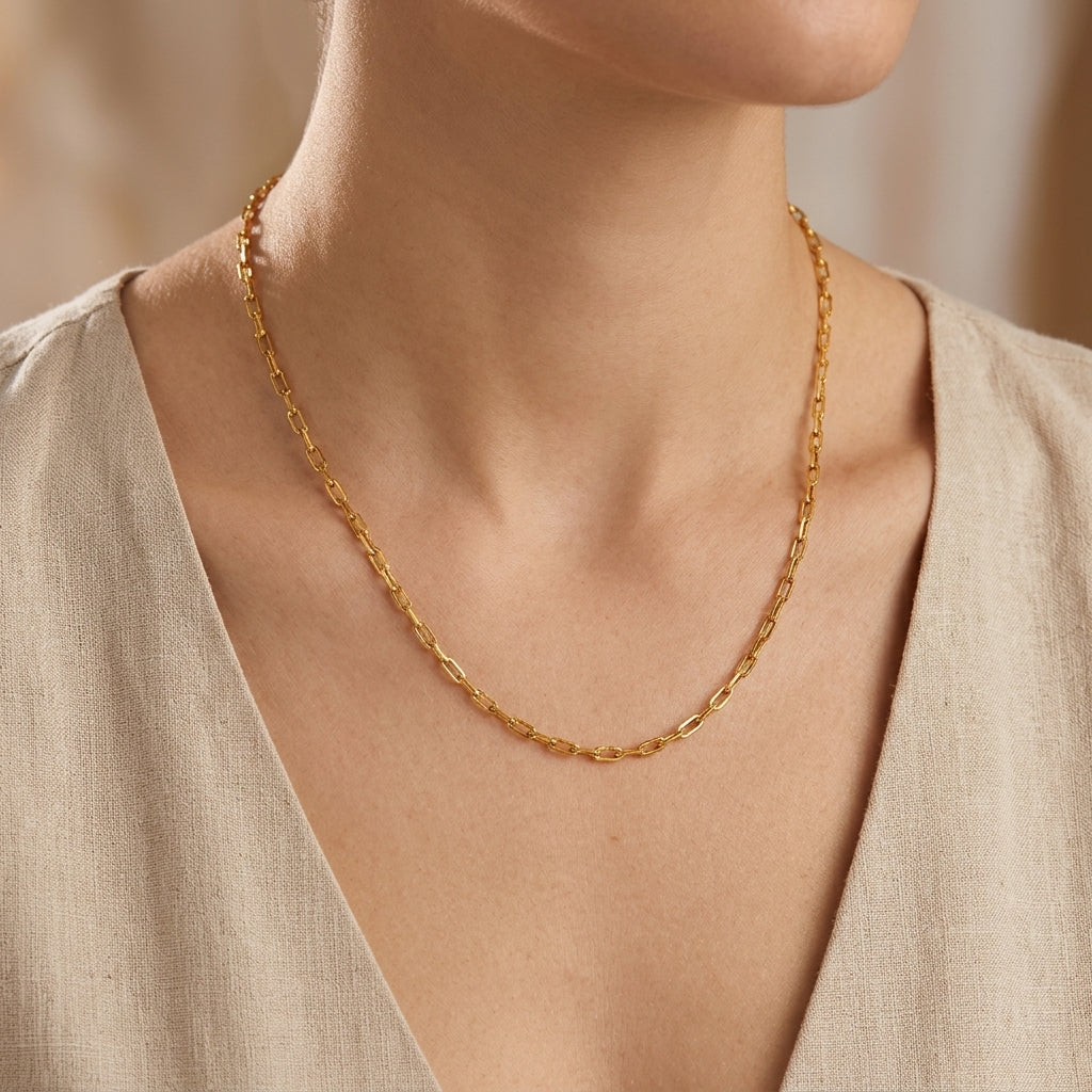 14K Gold Paperclip French Cable Link Chain model still