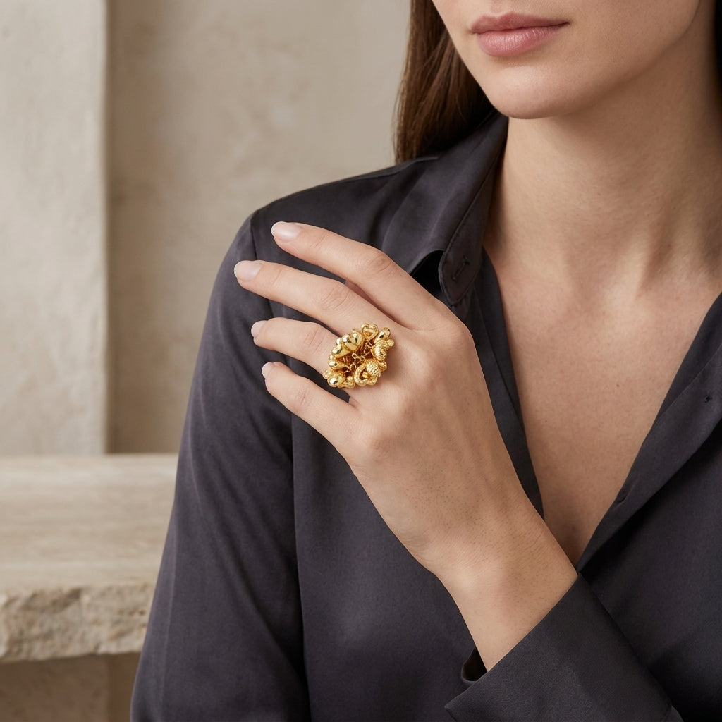 14K 3D Heart Charm Cluster Ring model still