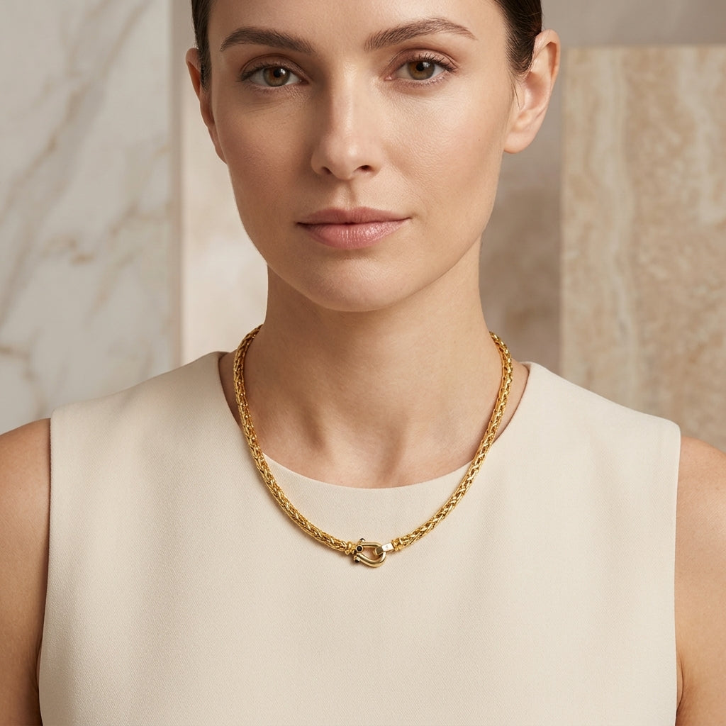 18K Byzantine Chain Necklace model still