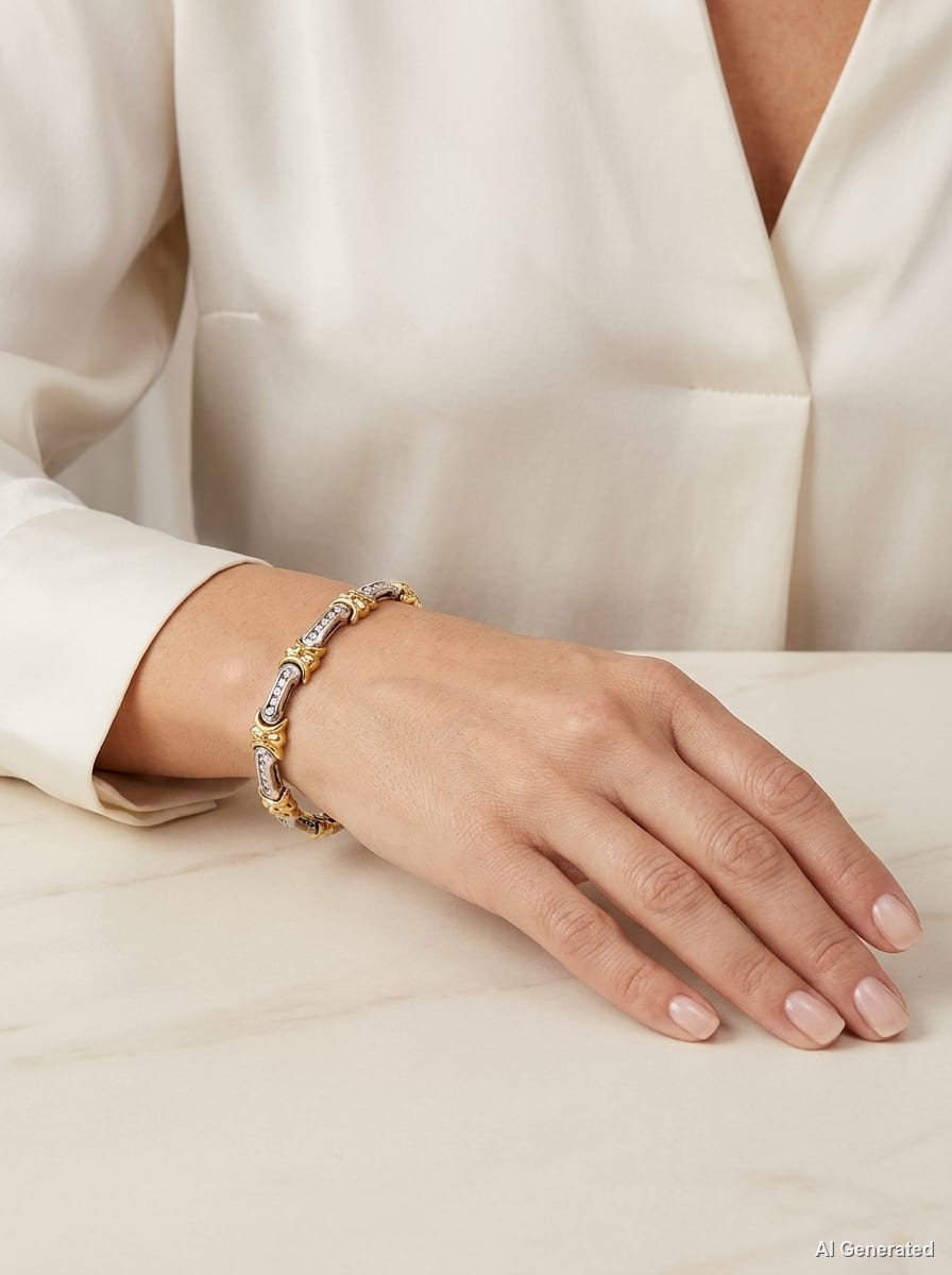 14K Two Tone Gold Diamond Fancy Link Bracelet model still