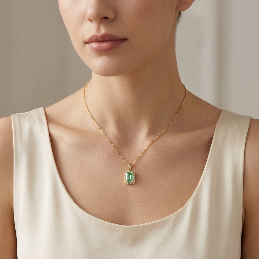 10354 - 14K Green Moissanite Chain and Pendant model still