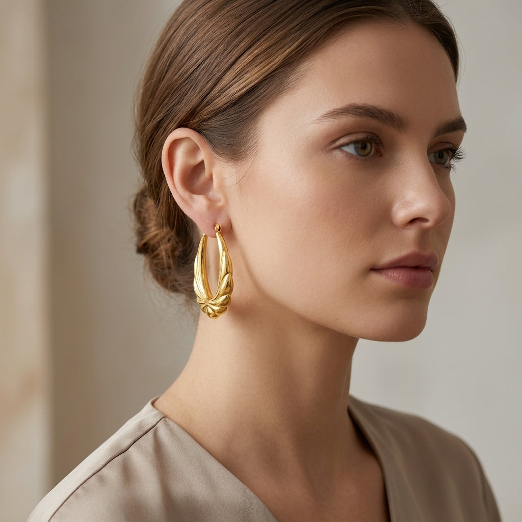14K Fancy Hoop Earrings model still