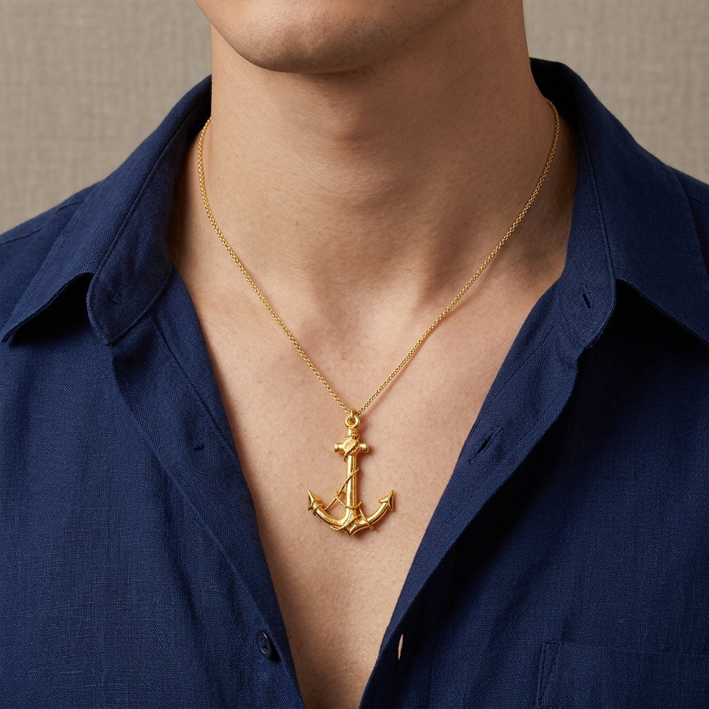 14K Yellow Gold Anchor Nautical Pendant model still