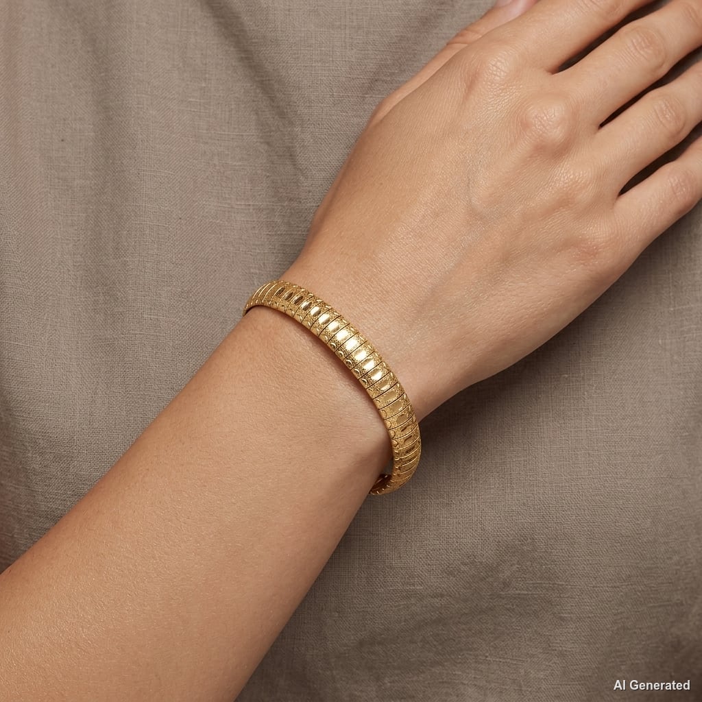 14K Textured Fancy Omega Link Bracelet model still