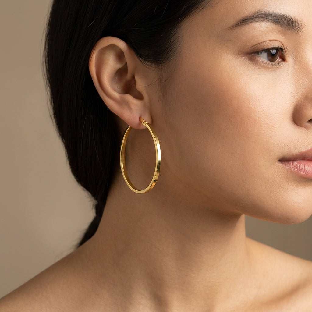 18K Yellow Gold Hoop Earrings model still