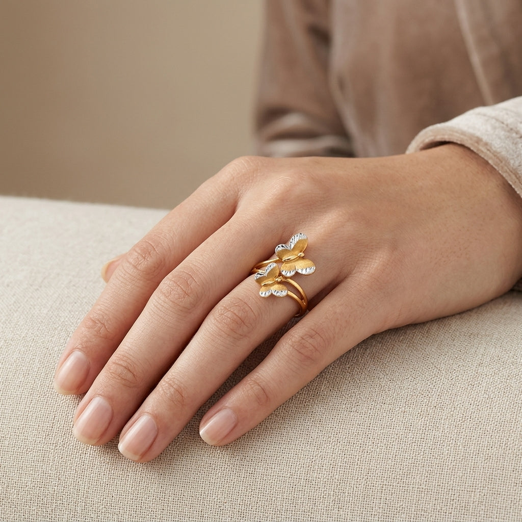 10K Two Tone Gold Butterfly Bypass Ring model still