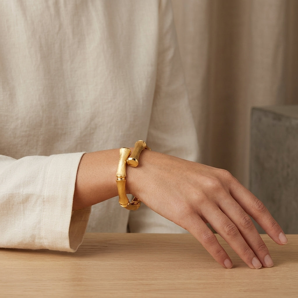 14K Bamboo Hinge Bracelet model still