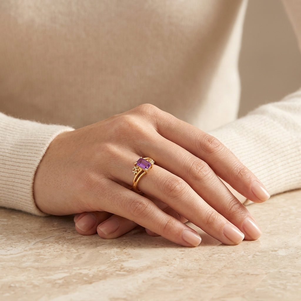 14K Amethyst Cluster Ring Ring model still