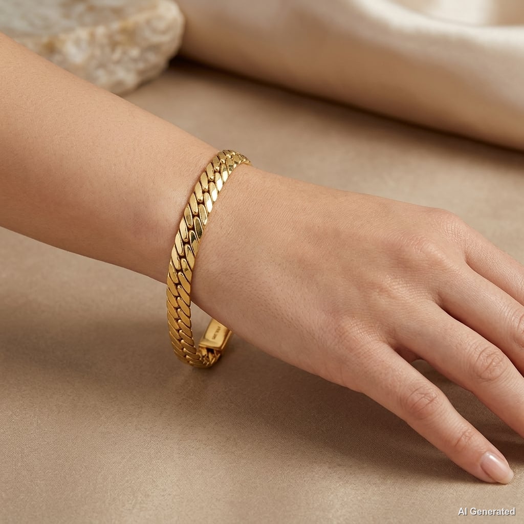 14K Herringbone Style Fancy Link Bracelet model still