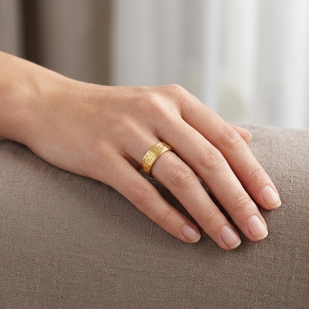 14K Greek Key Band Ring model still