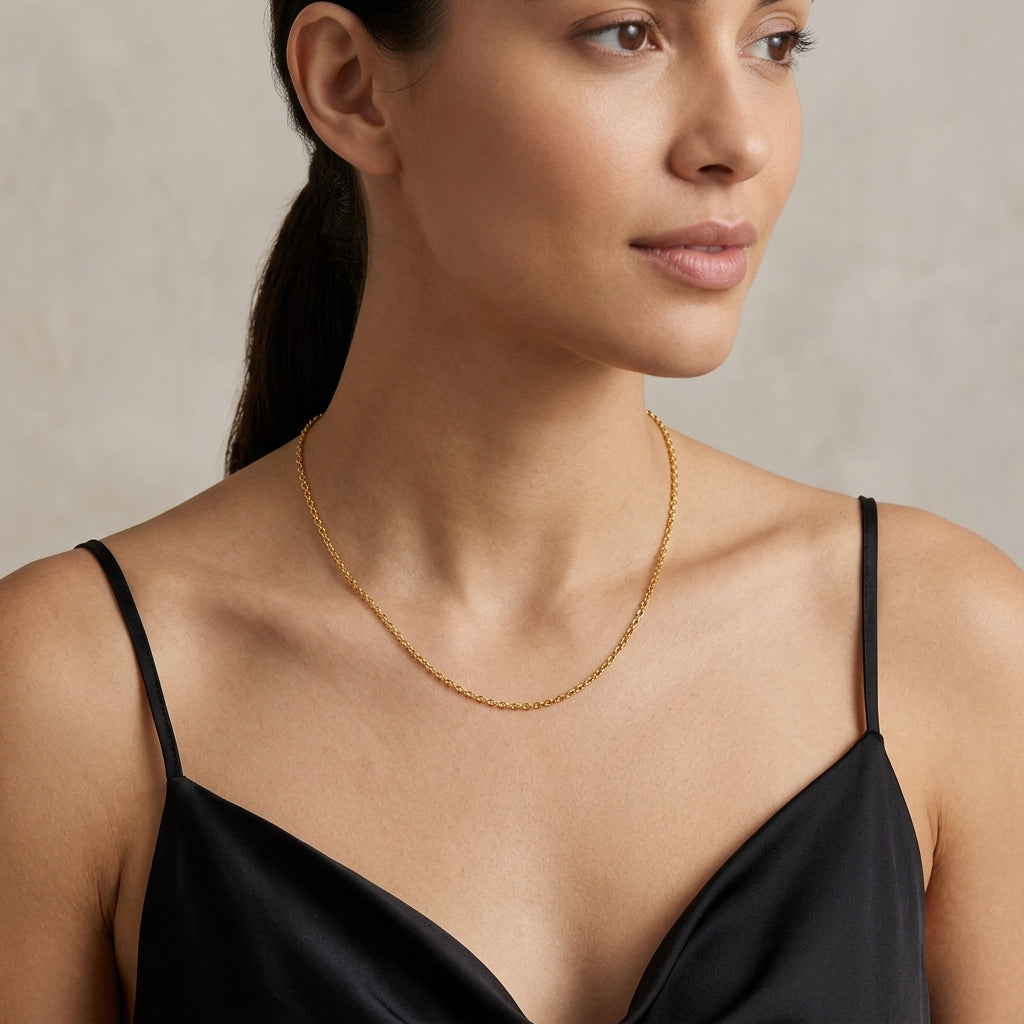 14K Gold Dainty Cable Link Chain model still