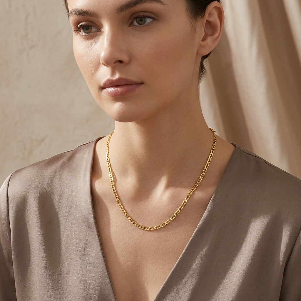 10K Gold Dainty Mariner Link Chain 2.4mm model still