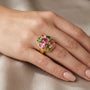14K Yellow Gold Oval Pink & Green Tourmaline Cocktail Ring model still