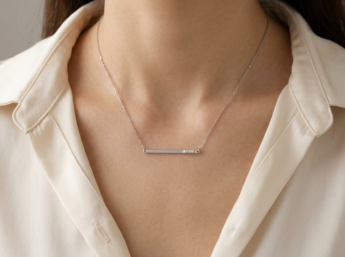 14K Diamond Accent Bar Pendant Necklace model still