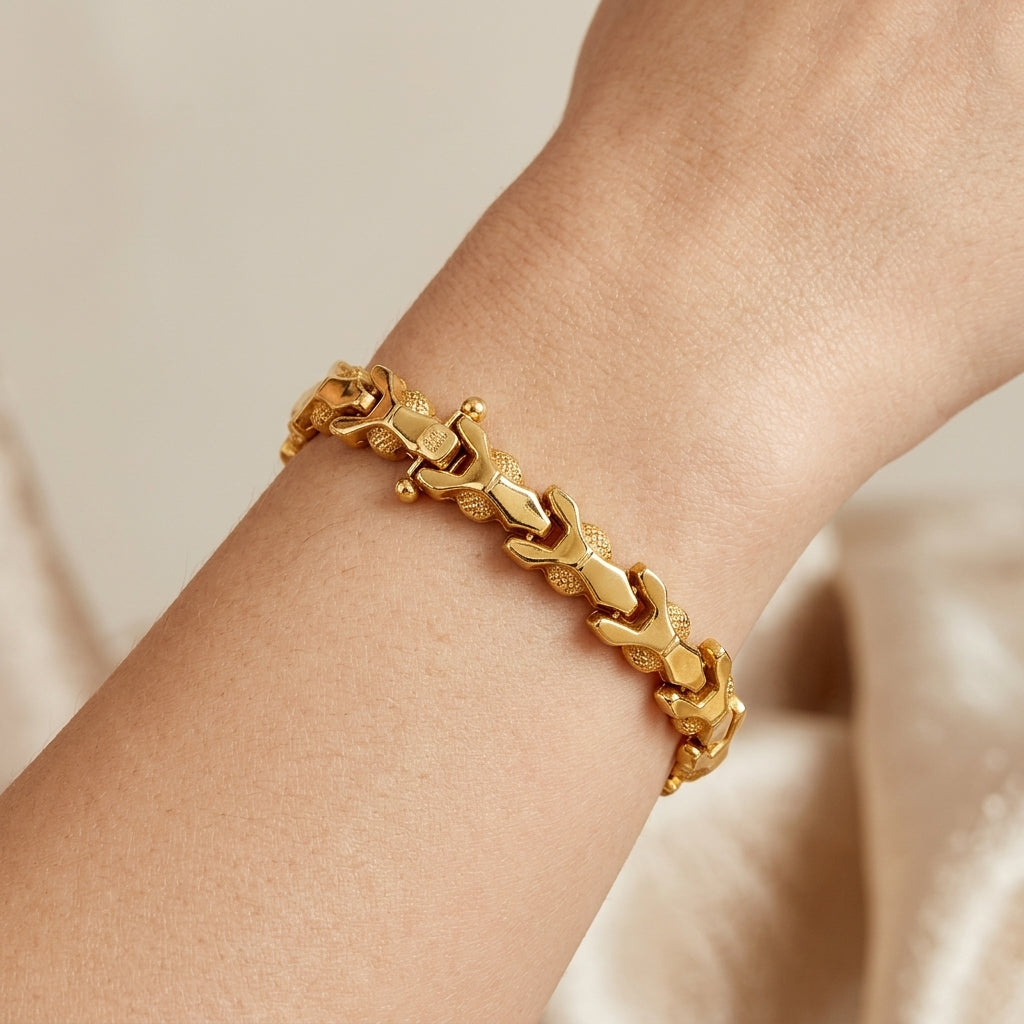 14K Gold Vintage Geometric Fancy Link Bracelet model still