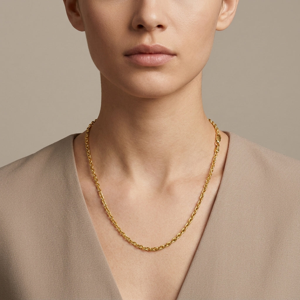 14K Yellow Gold Oval Cable Link Chain model still