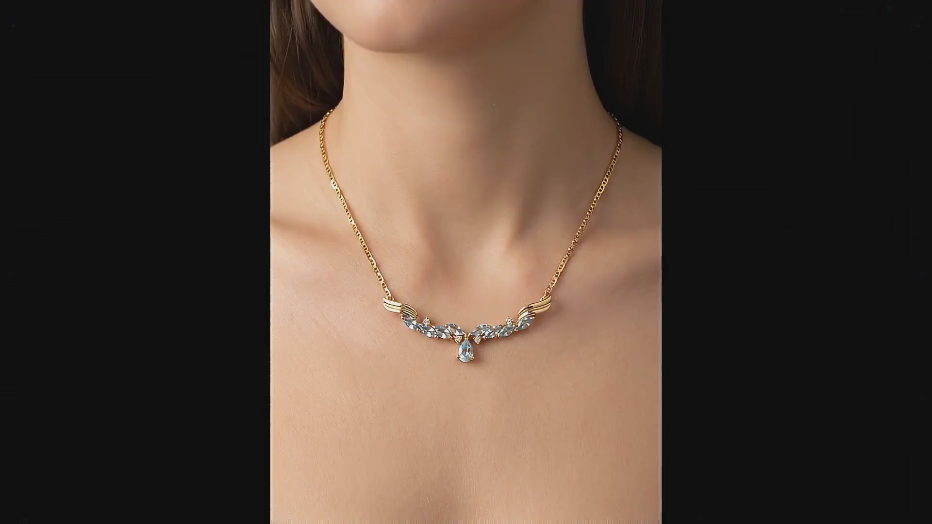 14K Yellow Gold Aquamarine & Diamond Statement Pendant Necklace model video